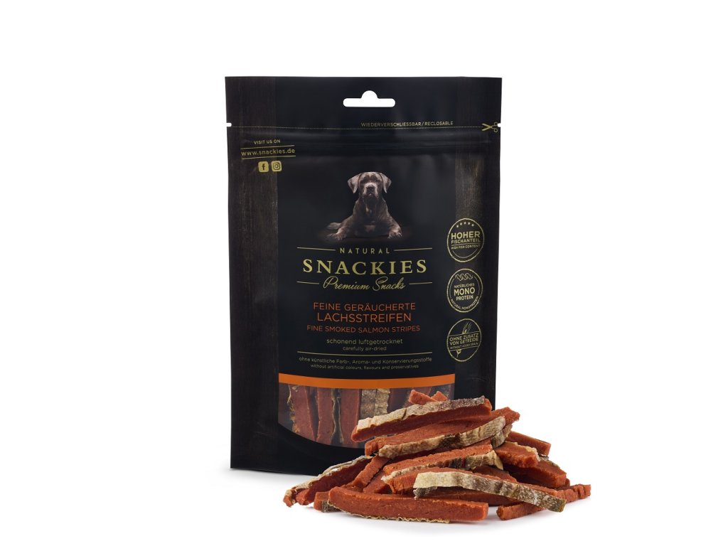 snackies geraeucherte lachsstreifen 170g tuete mit produkt