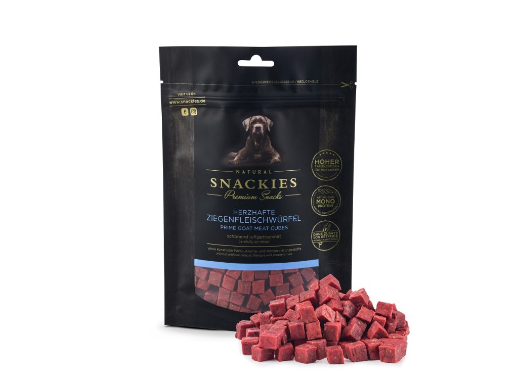 snackies herzhafte ziegenfleischwuerfel 170g tuete mit produkt