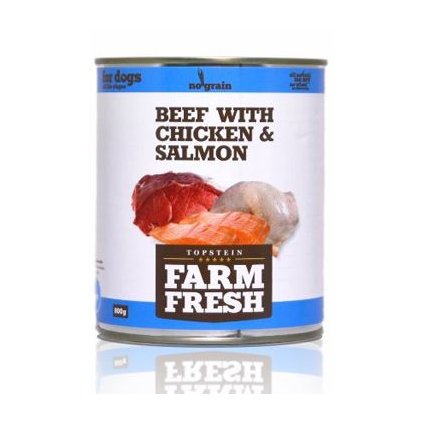 Farm Fresh Dog Beef with Chicken&Salmon konzerva 800g