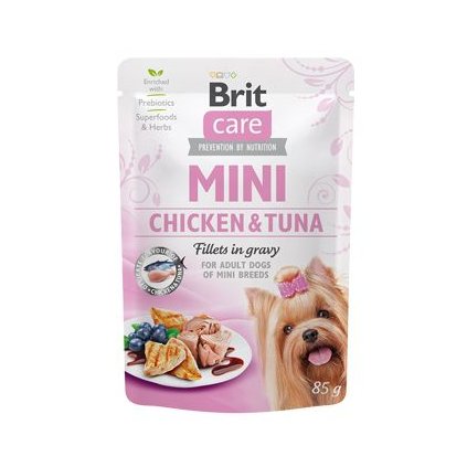 550 brit care dog mini chicken tuna fillets in gravy 85g