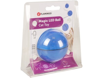 Flamingo Interaktivní hračka pro kočky míček s LED modrý průměr 6cm
