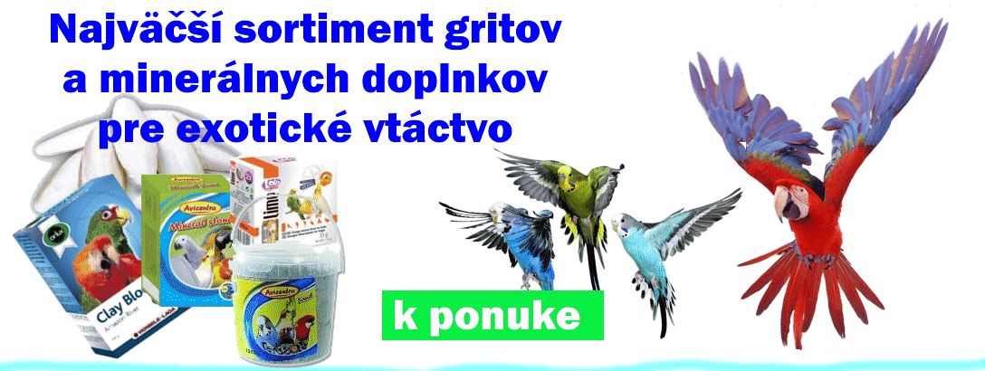 Grity a minerálne doplnky pre exotické vtáctvo