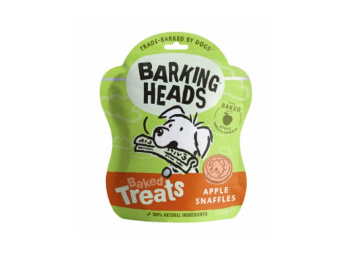 barking heads baked treats apple snaffles 100g