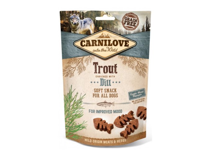 carnilove dog semi moist snack troutdill 200g