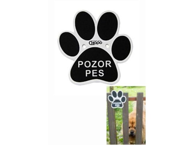 Ceduľka plastová Pozor pes - labka 15x15cm 1ks