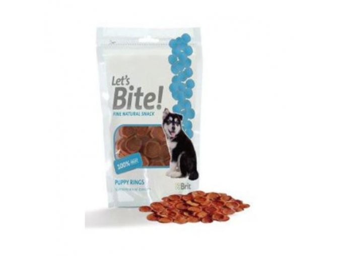 Brit pochúťka Care Let's Bite puppy rings 80g