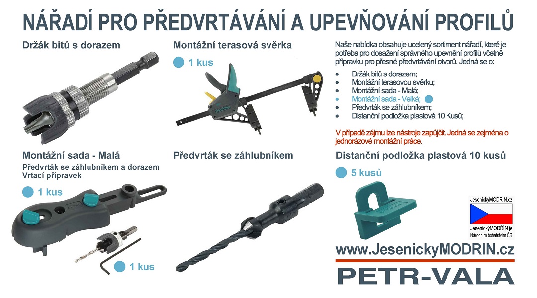 Nástroje pro předvrtání a upevňování profilů