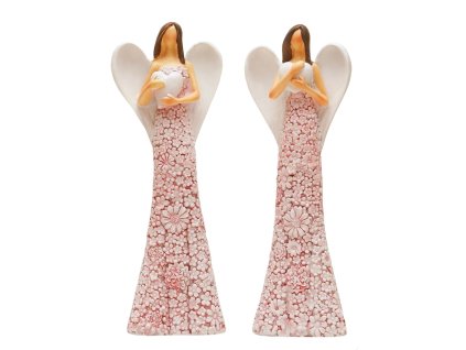 ANDĚL RŮŽOVÝ, DRŽÍCÍ SRDCE NA HRUDI, výška 15 cm