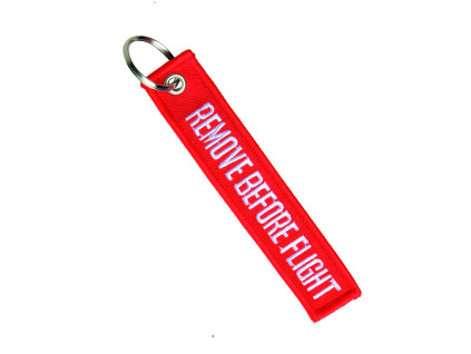 Klíčenka "REMOVE BEFORE FLIGHT" ČERVENÁ