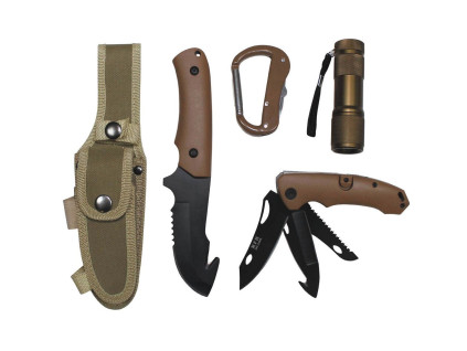 nůž MFH set baterka, nůž, multi nůž - coyote