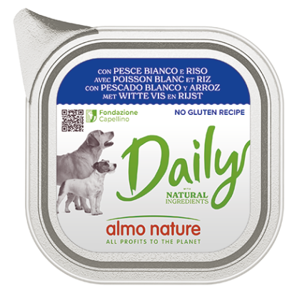 Almo Nature Daily vanička pre psov s bielou rybou a ryžou 100g