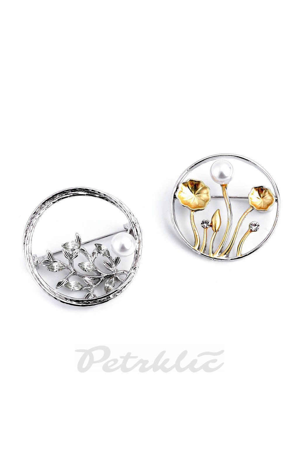 Brož s broušenými kamínky a perlou L330955