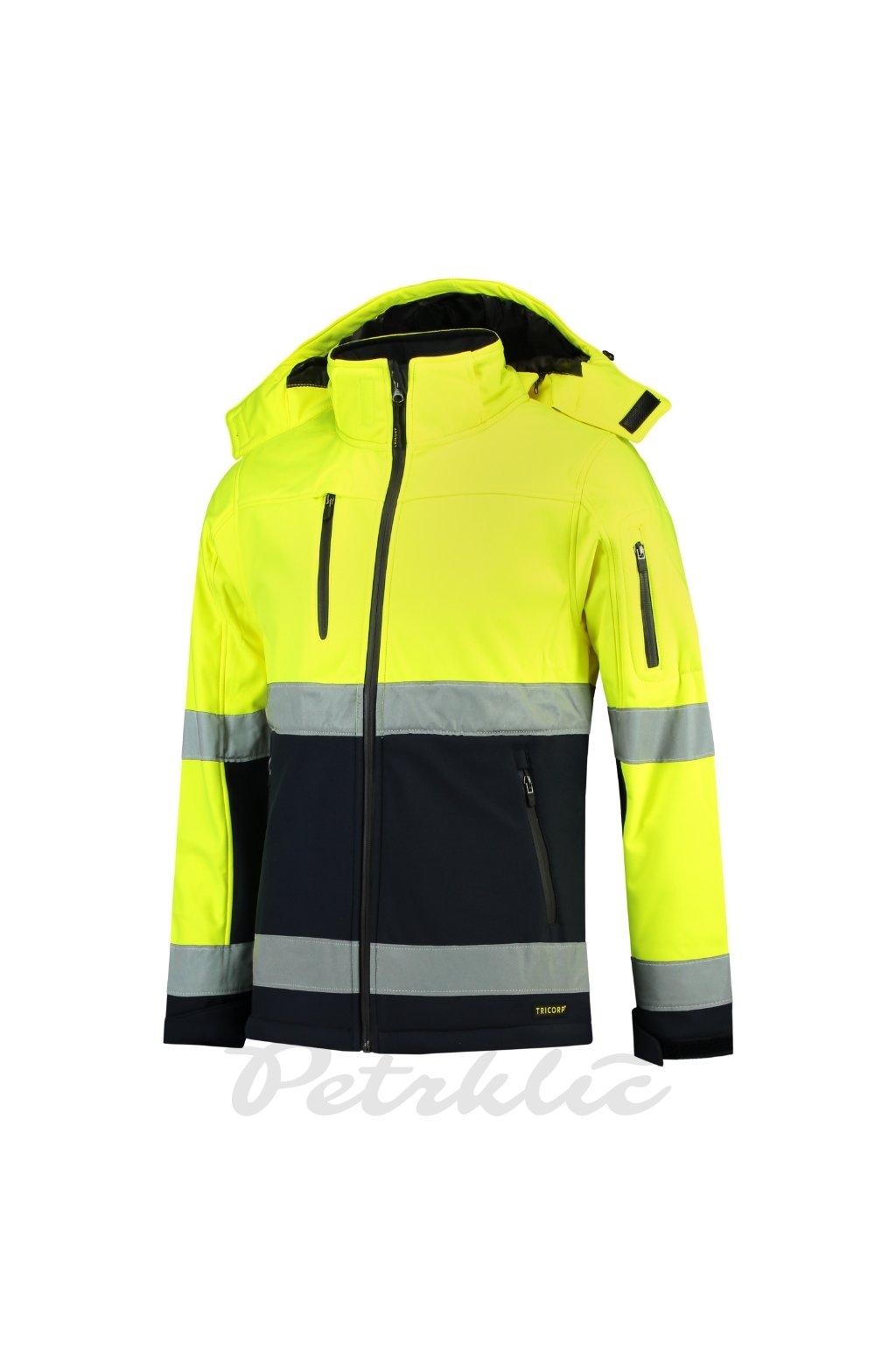 Bi-color EN ISO 20471 Softshell Softshellová bunda unisex Softshell: 100 % polyester, PU membrána (Barva fluorescenční žlutá, Velikost - cisla,pismena M)