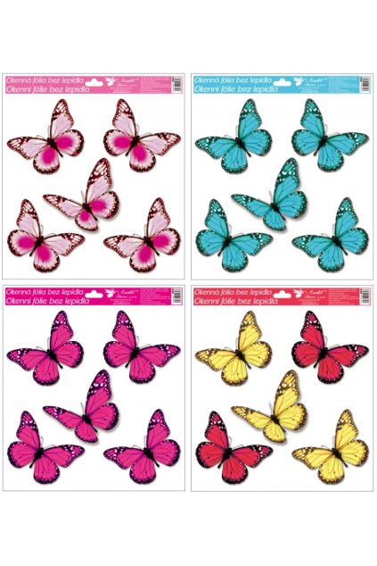 Okenní fólie s glitry motýli 33 x30 cm L989