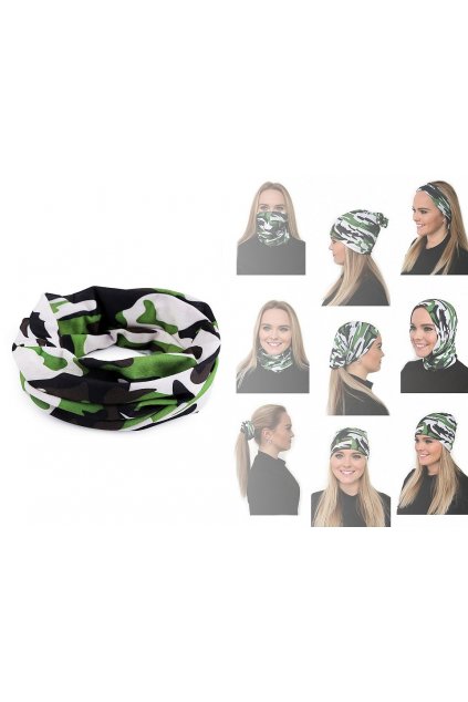 Multifunkční šátek pružný, bezešvý maskáčový zelený  L9810471