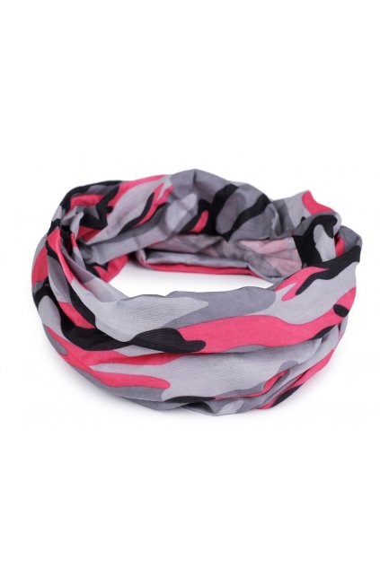 Multifunkční šátek pružný, bezešvý růžový maskáčový  L9810471