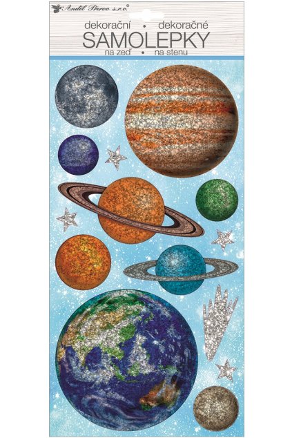 Samolepky na zeď 40 x 18 cm, hologramové planety L15110