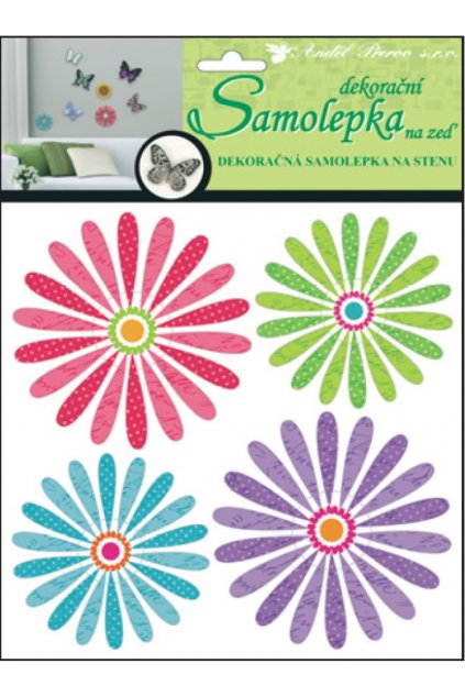 Samolepky na zeď 3D barevné květiny 20x20x1cm, 4ks L10156