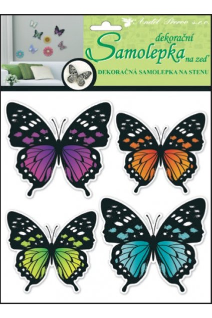 Samolepky na zeď 3D neonoví motýli 20x20x1cm, 4ks L10151