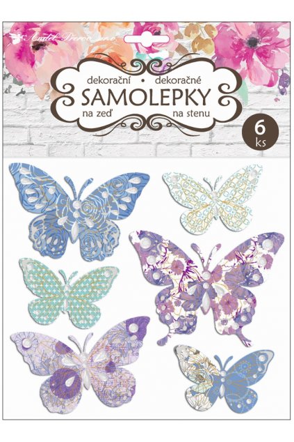 Samolepky na zeď motýli se stříbrnou ražbou 21x19 cm L10276