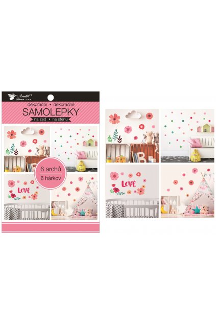 Samolepky na zeď v bloku květiny, kolečka 16 x 23 cm 6 listů L15055