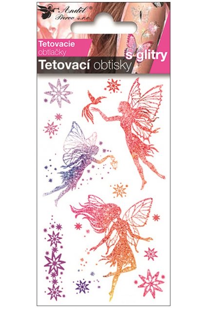 Tetovací obtisky s glitry 10,5x6 cm-tři víly L16003