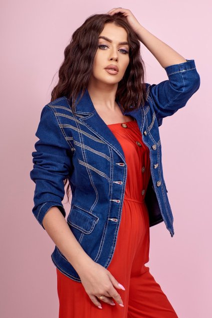 jeans bunda s prosivanim damska petrklic modra 1
