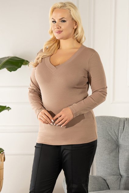 EDI bavlněná halenka z žebrovaného úpletu -  béžová
