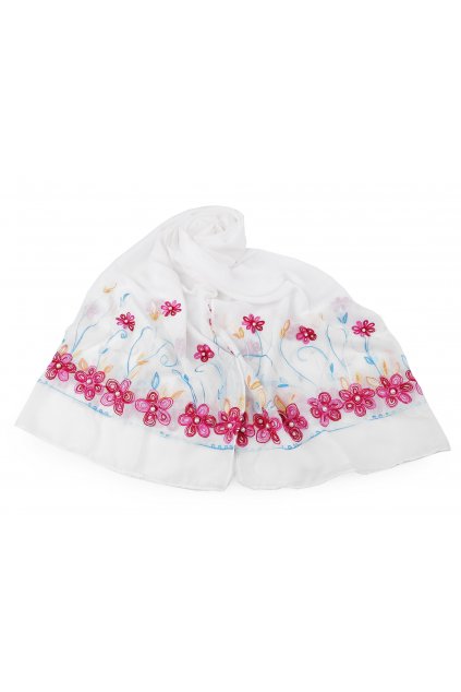 Šátek / šála vyšívaná 70x180 cm krémová nejs.  L9870127 - skladem