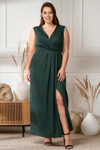 ELEONORA - Dlouhé společenské šaty SB921 zelené