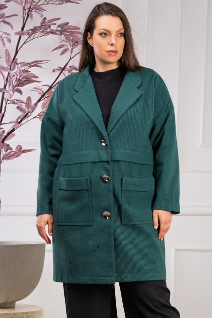 Oversize kabát s ozdobnými knoflíky MEGAN KARKO K630 pruhovaný lahvově zelený