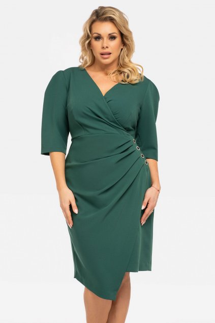 Obálkové šaty s knoflíky ALENA lahvově zelené