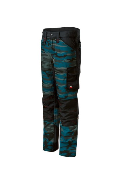 Vertex Camo Pracovní kalhoty pánské Plátnová vazba, 65 % polyester, 35 % bavlna, nešpinivá úprava, 100 % polyamid (Barva camouflage petrol, Velikost - cisla,pismena 58)