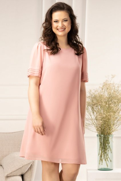 NILA - Šifónové šaty áčkového střihu SC310 pudrově růžové