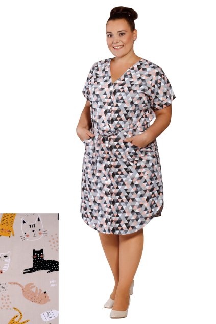 Celopropínací šaty do véčka plátno kočky  - 2 délky