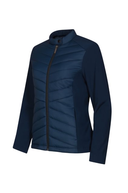 Cross Hybridní bunda dámská Plátnová vazba: 100 % polyamid, vodoodpudivá úprava výplň: 100 % polyester Softshell: 90 % polyester, 10 % elastan, vodoodpudivá úprava, 250 g/m² Podšívka: 100 % polyester