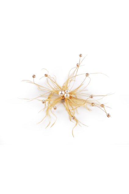 Péřová brož s perlami a broušenými korálky L370329