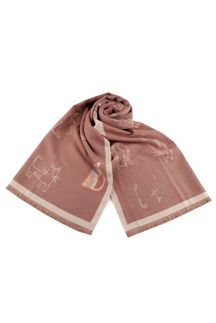 Zimní šála / pléd s třásněmi, kočky 65x180 cm L870902 (Varianta 11 béžová velbloudí)