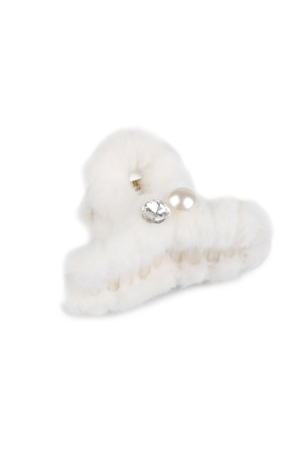 Skřipec do vlasů kožešinový s perlou a broušeným kamenem L370584 (Varianta 1 krémová nejsvět.)