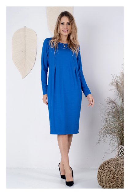 LARA šaty modré - dlouhý rukáv - 3XL
