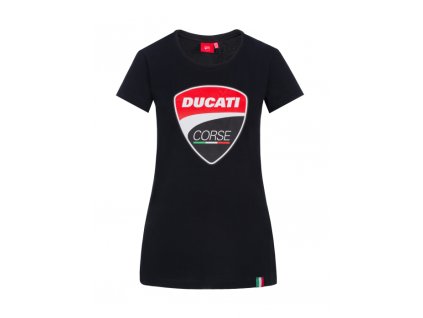 Bavlněné dámské tričko Ducati s velkým logem týmu MotoGP na přední straně.