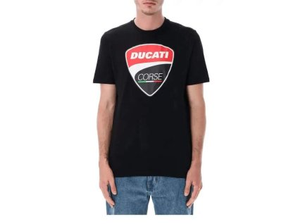 Černé tričko Ducati Corse s logem. Bavlněné tričko Ducati pro každodenní příležitost.