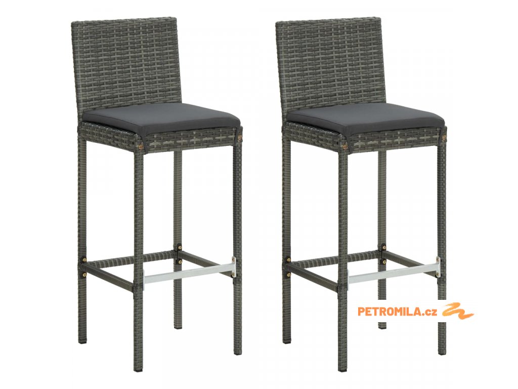 Zahradní barové stoličky s poduškami 2 ks šedé polyratan