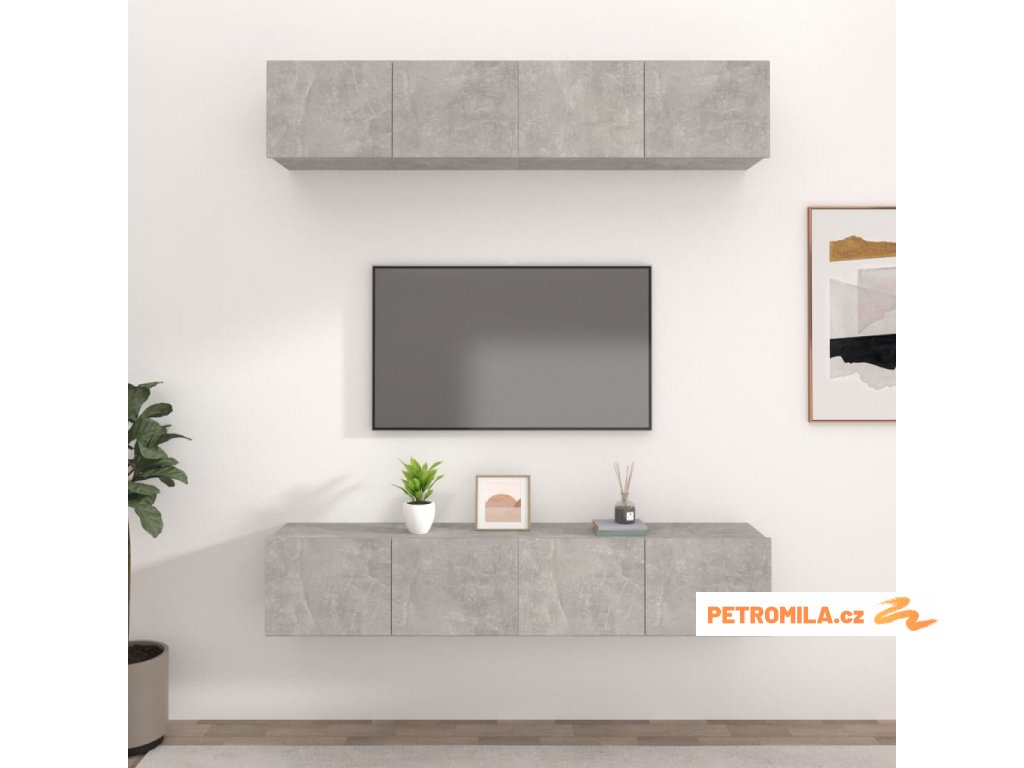 TV skříňky 4 ks betonově šedé 80 x 30 x 30 cm kompozitní dřevo