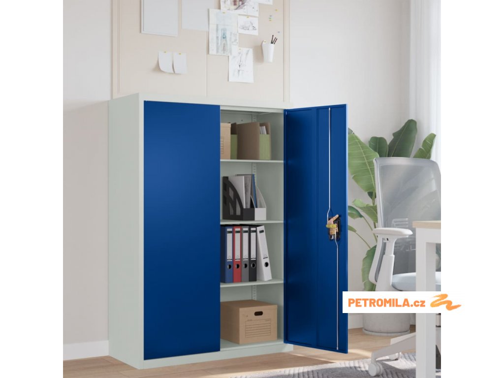 Kancelářská skříň kovová 90 x 40 x 140 cm šedá a modrá