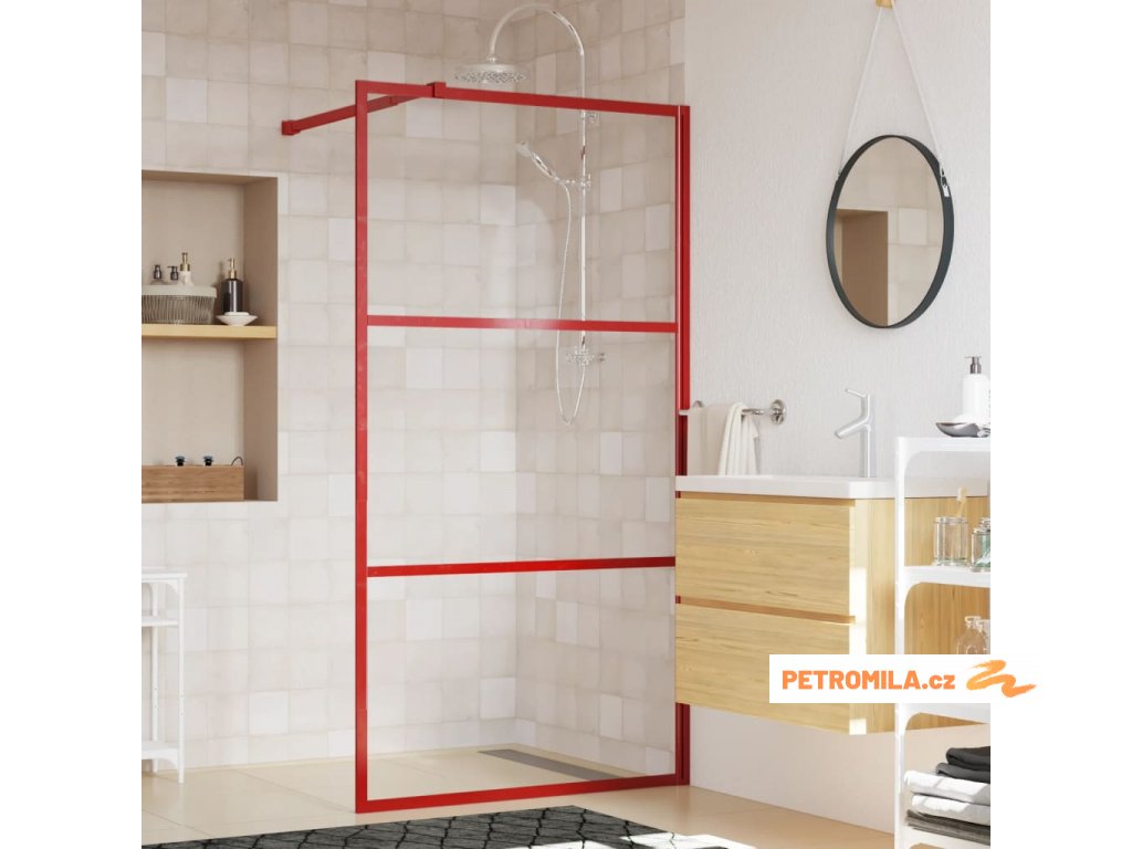 Zástěna do průchozí sprchy čiré ESG sklo červená 100 x 195 cm