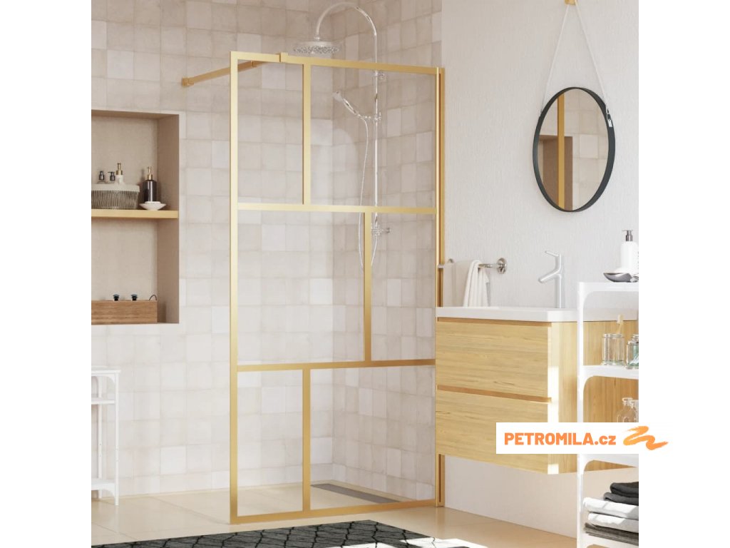 Zástěna do průchozí sprchy čiré ESG sklo zlatá 115 x 195 cm