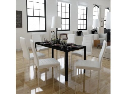 Sedmidílný jídelní set se stolem černá a bílá