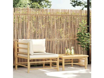 2dílná zahradní souprava s krémově bílými poduškami bambus