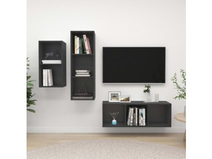 3dílný set TV skříněk šedý kompozitní dřevo